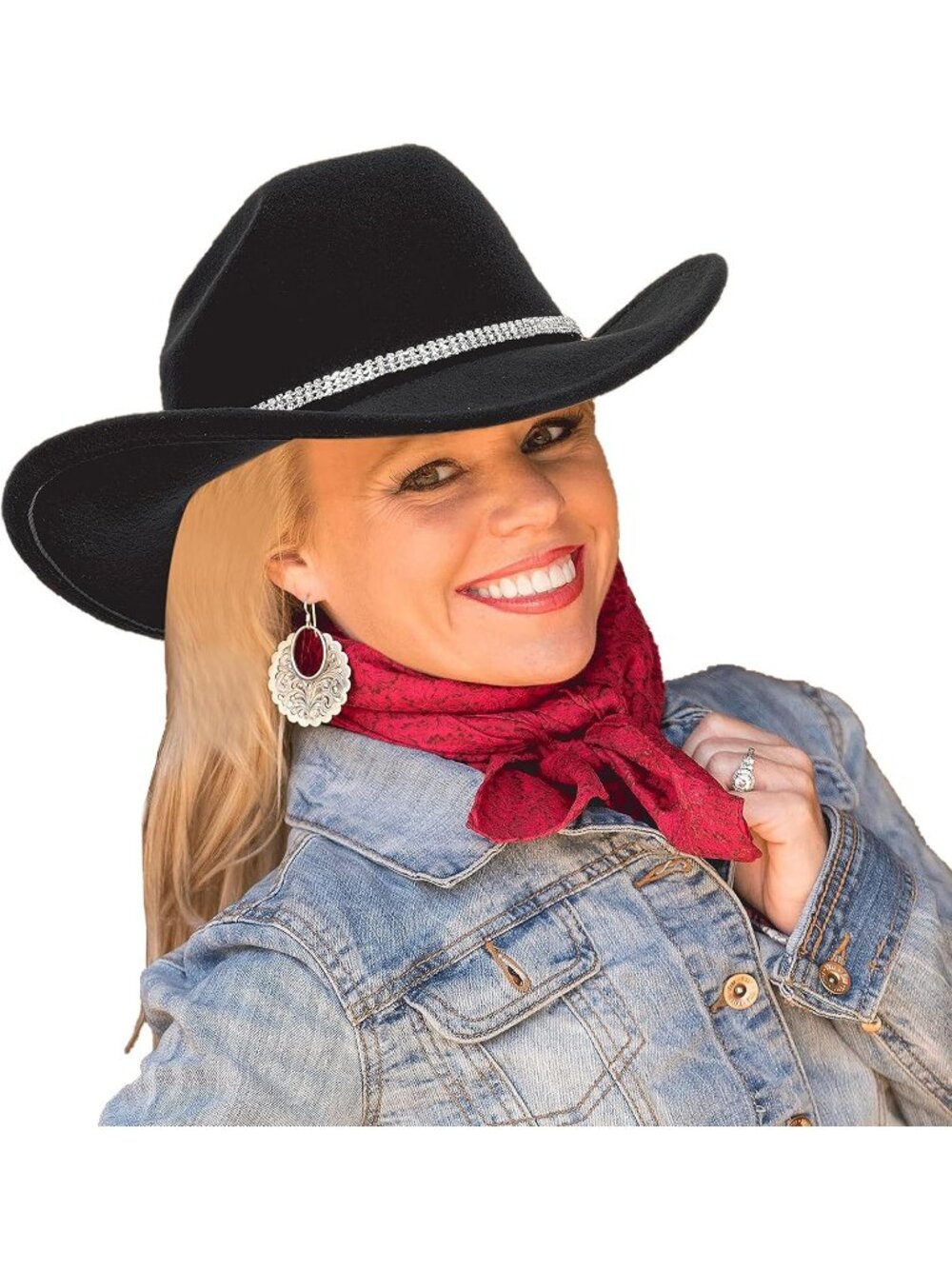 New Glitter Silver Black Cowboy Hats Women Western Rhinestone Cowgirl Hat - Picture 7 of 7